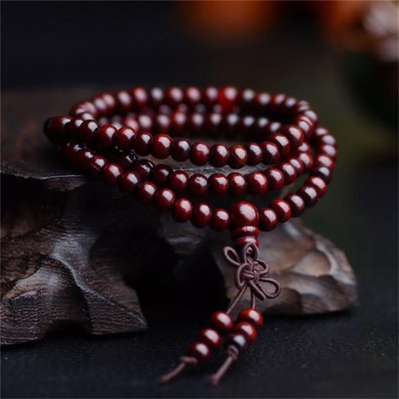 Yoga Meditation Sandalwood Mala Beads Rosary Wrap Bracelet Wooden Red Black - Picture 6 of 16
